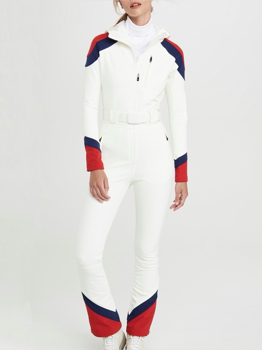 Perfect Moment Allos Ski Suit Snow White Navy Red One Piece Snowsuit